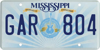 MS license plate GAR804