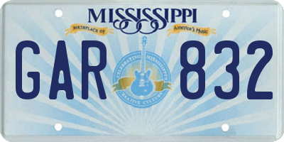 MS license plate GAR832