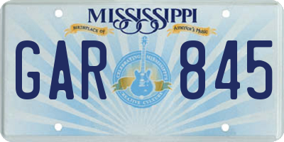 MS license plate GAR845