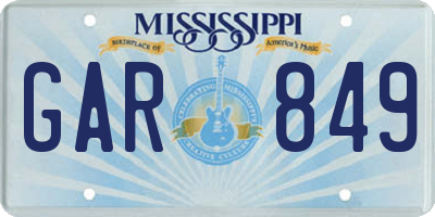 MS license plate GAR849