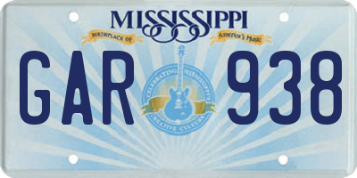 MS license plate GAR938
