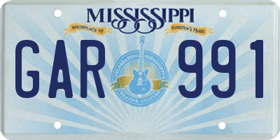 MS license plate GAR991