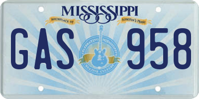 MS license plate GAS958