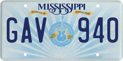 MS license plate GAV940