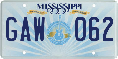 MS license plate GAW062