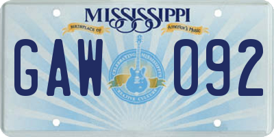 MS license plate GAW092