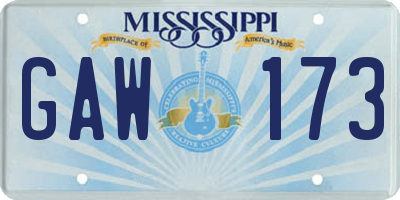 MS license plate GAW173