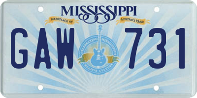 MS license plate GAW731