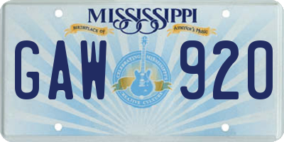 MS license plate GAW920