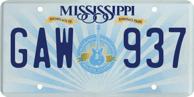 MS license plate GAW937