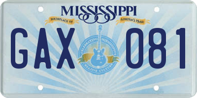 MS license plate GAX081