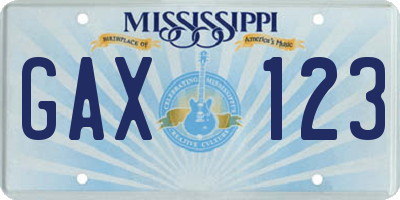 MS license plate GAX123