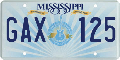 MS license plate GAX125