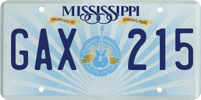 MS license plate GAX215