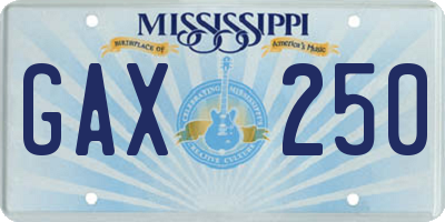 MS license plate GAX250