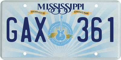 MS license plate GAX361