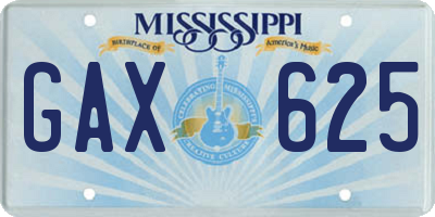 MS license plate GAX625