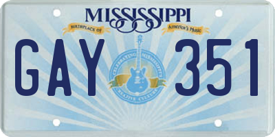 MS license plate GAY351