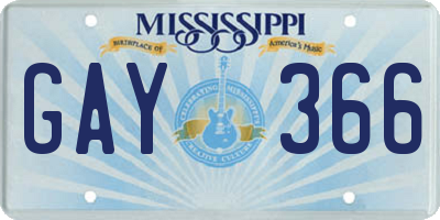 MS license plate GAY366