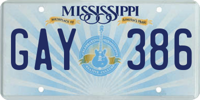 MS license plate GAY386