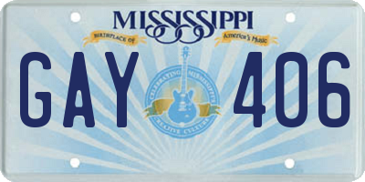 MS license plate GAY406