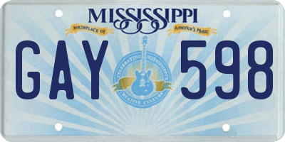 MS license plate GAY598