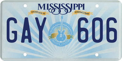MS license plate GAY606