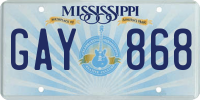 MS license plate GAY868