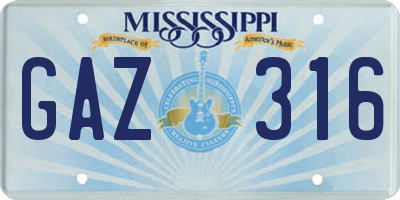 MS license plate GAZ316
