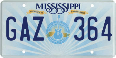 MS license plate GAZ364