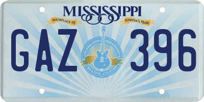 MS license plate GAZ396