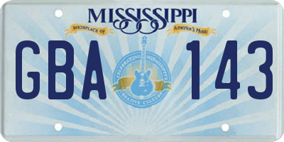 MS license plate GBA143