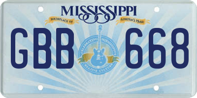 MS license plate GBB668