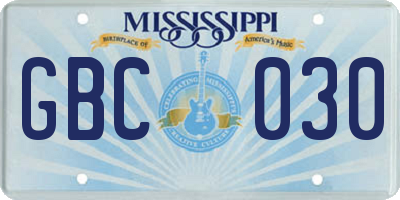 MS license plate GBC030