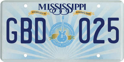 MS license plate GBD025