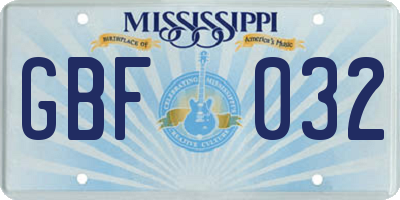 MS license plate GBF032