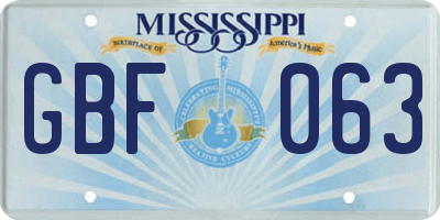 MS license plate GBF063