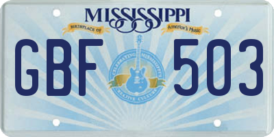MS license plate GBF503