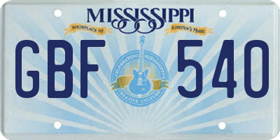 MS license plate GBF540
