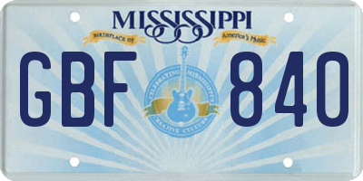 MS license plate GBF840