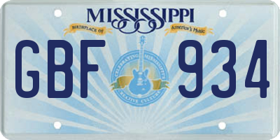 MS license plate GBF934