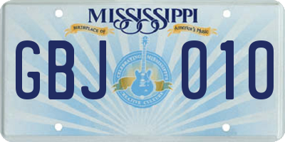 MS license plate GBJ010