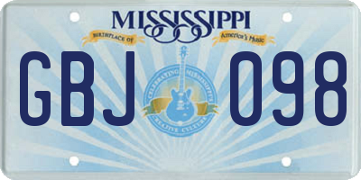 MS license plate GBJ098