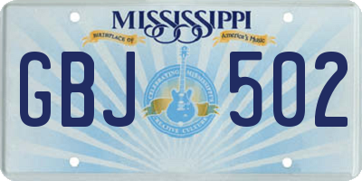 MS license plate GBJ502