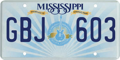 MS license plate GBJ603