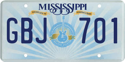 MS license plate GBJ701