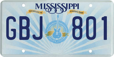 MS license plate GBJ801
