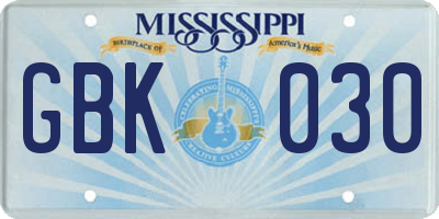 MS license plate GBK030