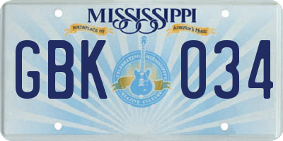 MS license plate GBK034