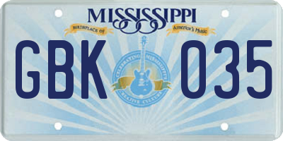MS license plate GBK035